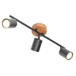 Industriële spot zwart met hout kantelbaar 3-lichts - Jeana