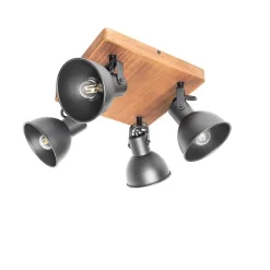 Industriële spot zwart met hout kantelbaar 4-lichts - Tommy
