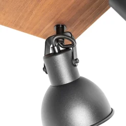 Industriële spot zwart met hout kantelbaar 4-lichts - Tommy