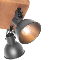 Industriële spot zwart met hout kantelbaar 4-lichts - Tommy