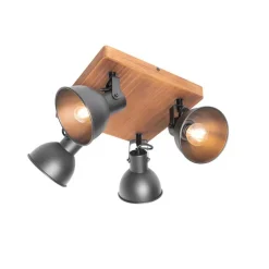 Industriële spot zwart met hout kantelbaar 4-lichts - Tommy