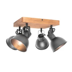 Industriële spot zwart met hout kantelbaar 4-lichts - Tommy
