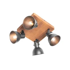 Industriële spot zwart met hout kantelbaar 4-lichts - Tommy