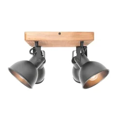 Industriële spot zwart met hout kantelbaar 4-lichts - Tommy