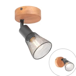 Industriële spot zwart met hout - Kristina