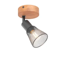 Industriële spot zwart met hout - Kristina
