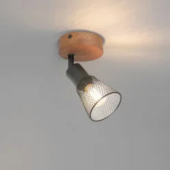 Industriële spot zwart met hout - Kristina