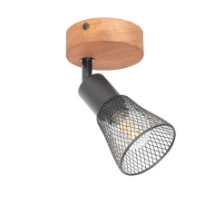 Industriële spot zwart met hout - Kristina