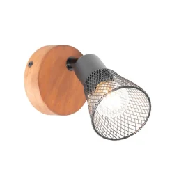 Industriële spot zwart met hout - Kristina