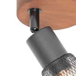 Industriële spot zwart met hout - Kristina