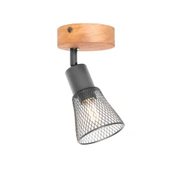 Industriële spot zwart met hout - Kristina