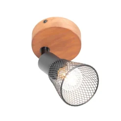 Industriële spot zwart met hout - Kristina