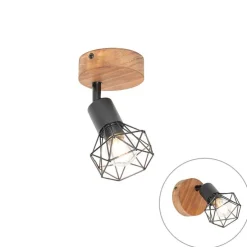 Industriële spot zwart met hout draai- en kantelbaar - Mosh