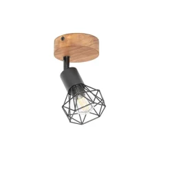 Industriële spot zwart met hout draai- en kantelbaar - Mosh