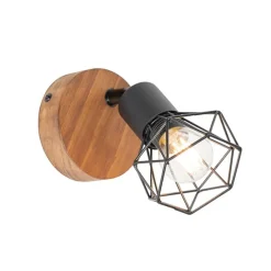 Industriële spot zwart met hout draai- en kantelbaar - Mosh