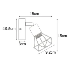 Industriële spot zwart met hout draai- en kantelbaar - Mosh