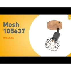 Industriële spot zwart met hout draai- en kantelbaar - Mosh