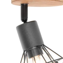 Industriële spot zwart met hout draai- en kantelbaar - Mosh