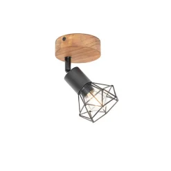 Industriële spot zwart met hout draai- en kantelbaar - Mosh