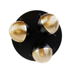 Industriële spot zwart met messing 3-lichts - Haicha