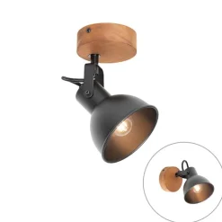 Industriële spot zwart met hout kantelbaar - Tommy