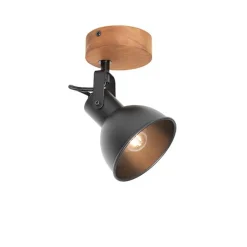 Industriële spot zwart met hout kantelbaar - Tommy
