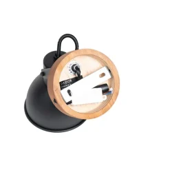 Industriële spot zwart met hout kantelbaar - Tommy