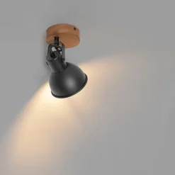 Industriële spot zwart met hout kantelbaar - Tommy