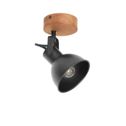 Industriële spot zwart met hout kantelbaar - Tommy