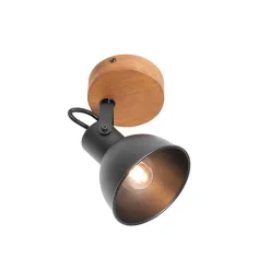 Industriële spot zwart met hout kantelbaar - Tommy