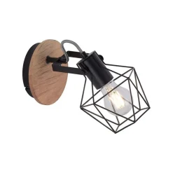 Industriële spot zwart met hout - Sven