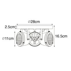 Industriële spot zwart rond verstelbaar 3-lichts - Emado