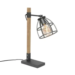 Industriële tafellamp donkergrijs met hout - Arthur