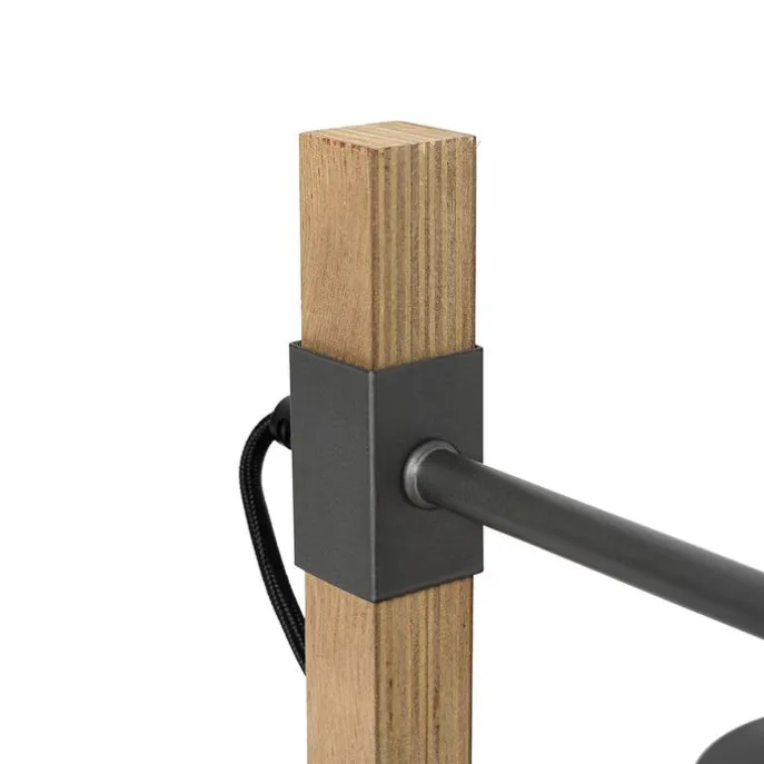 Industriële tafellamp donkergrijs met hout - Arthur
