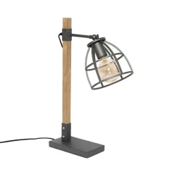Industriële tafellamp donkergrijs met hout - Arthur