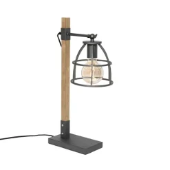 Industriële tafellamp donkergrijs met hout - Arthur