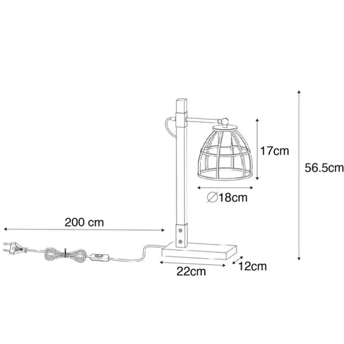 Industriële tafellamp donkergrijs met hout - Arthur