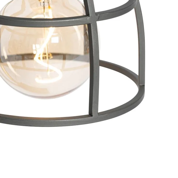 Industriële tafellamp donkergrijs met hout - Arthur