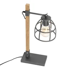 Industriële tafellamp donkergrijs met hout - Arthur