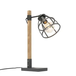 Industriële tafellamp donkergrijs met hout - Arthur