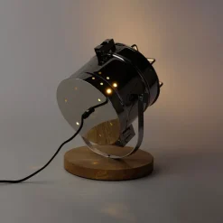 Industriële tafellamp staal met hout draai- en kantelbaar - Shiny