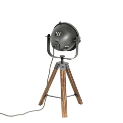 Industriële tafellamp tripod staal met hout kantelbaar - Emado
