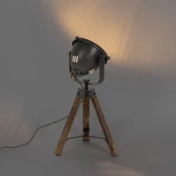 Industriële tafellamp tripod staal met hout kantelbaar - Emado