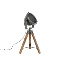 Industriële tafellamp tripod staal met hout kantelbaar - Emado