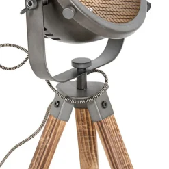 Industriële tafellamp tripod staal met hout kantelbaar - Emado