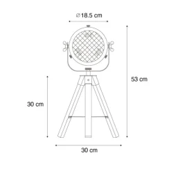 Industriële tafellamp tripod staal met hout kantelbaar - Emado