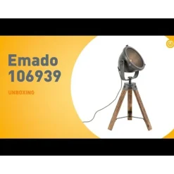 Industriële tafellamp tripod staal met hout kantelbaar - Emado