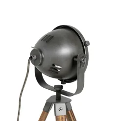 Industriële tafellamp tripod staal met hout kantelbaar - Emado