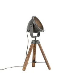 Industriële tafellamp tripod staal met hout kantelbaar - Emado
