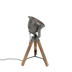 Industriële tafellamp tripod staal met hout kantelbaar - Emado